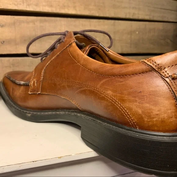 ECCO Cognac Oxford Men's Dress Shoe Square Toe Size 44 - Picture 10 of 13